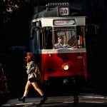 moda kadin crossing front vintage tram istanbul s district dusk