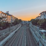bakirkoy capture railway lines through district istanbul sunset