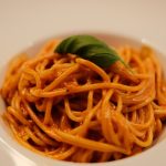 gigi hadid white plate topped pasta sauce famous gigi hadid vodka recipe