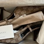 gucci elegant heels iconic logo pattern elegantly boxed stylish presentation