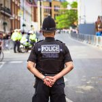 meghan markle police standing road crowds converging windsor celebrate royal wedding prince