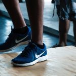 nike close up blue sneakers plyo box during workout gym
