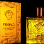 versace intricately designed eros enerji perfume bottle matching box dark arka plan